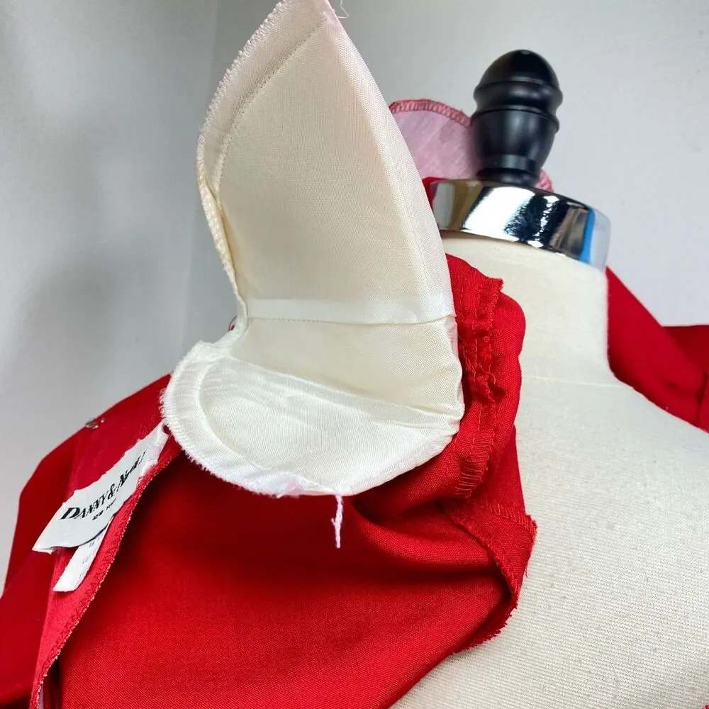Vtg 80 Danny & Nicole Red Shift Dress 6 petite Gold Buttons Long Sleeves Modest